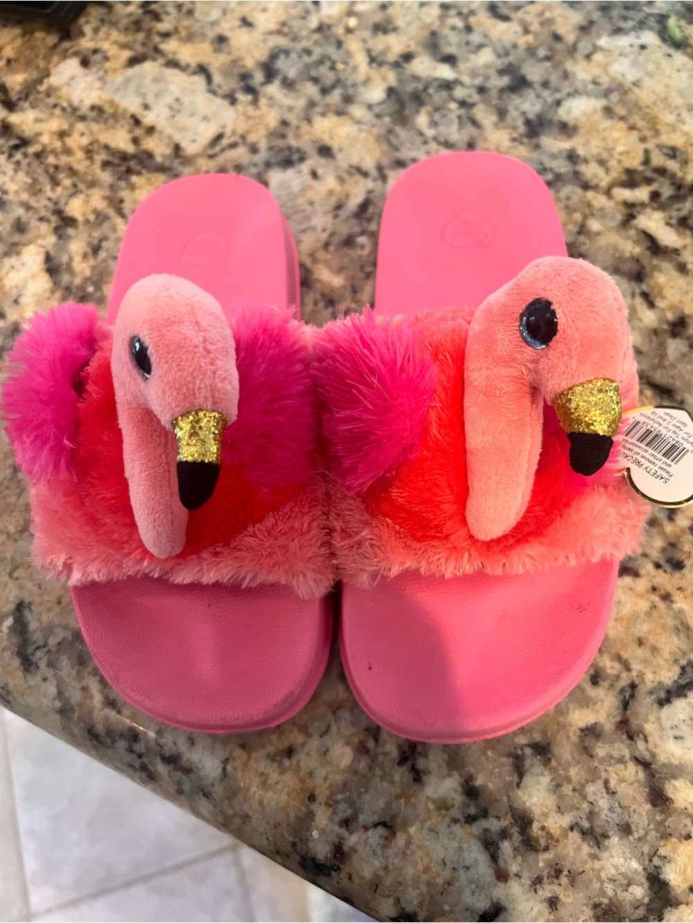 TY Fashion Gilda Flamingo Slides Kids Size 2 Pink Plush Sandals